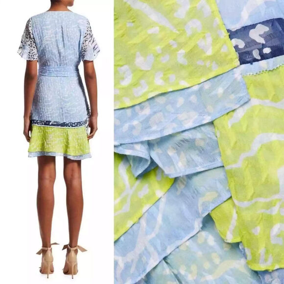 Tanya Taylor Bianka Silk Blend Wrap Dress Party Mini Leopard Short Sleeve Size 6 - Picture 5 of 16